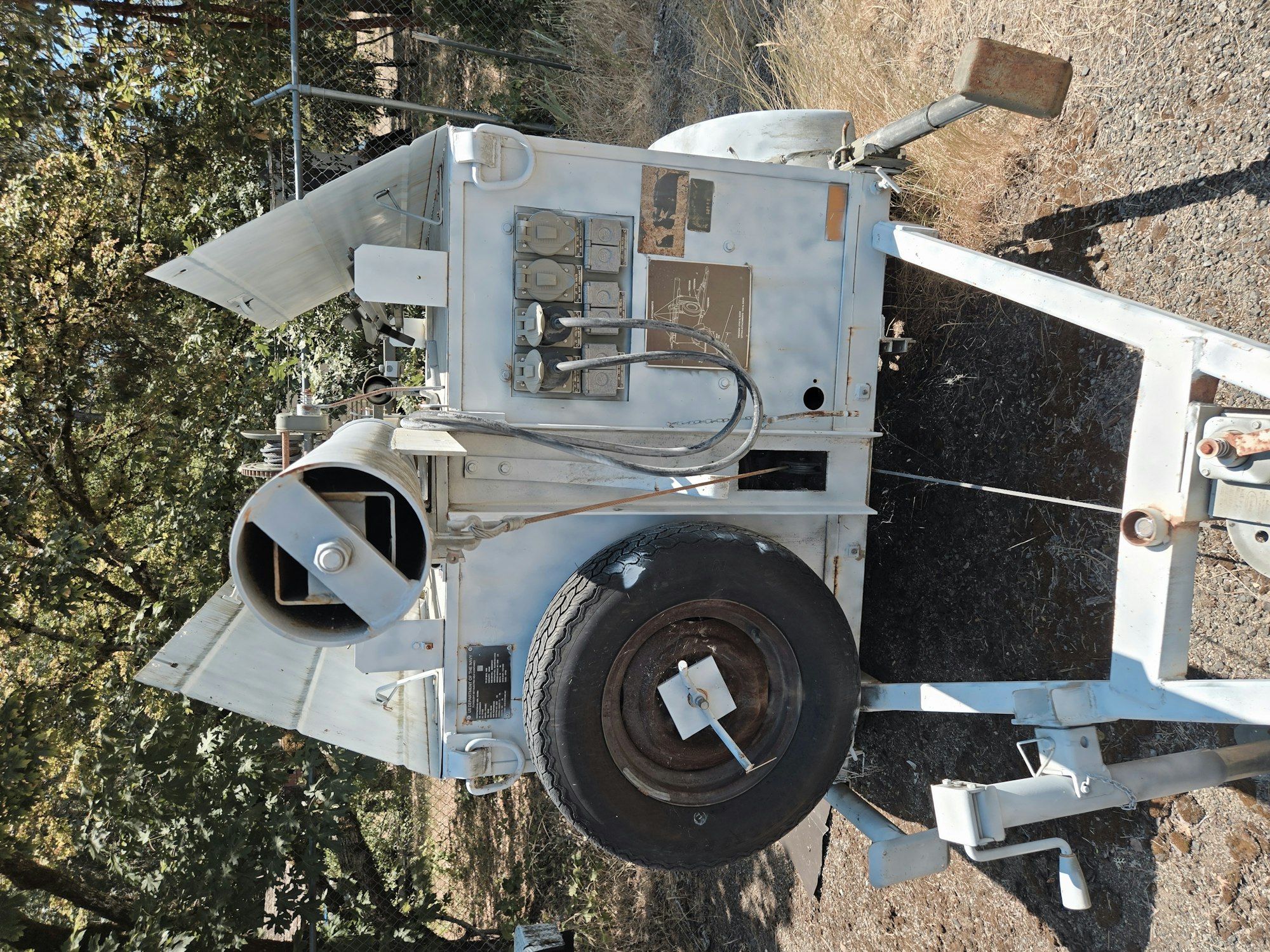 A mobile generator control panel, set outdoors.