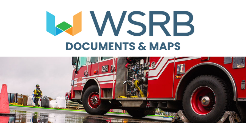 The image features a fire truck with the WSRB logo above, indicating a focus on documents and maps related to fire services.