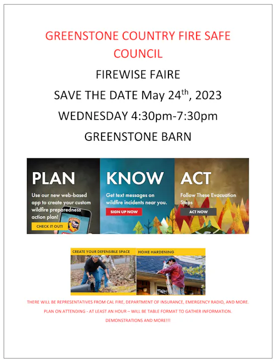 Greenstone Country Fire Safe Council Firewise Faire Flyer - May 24, 2023