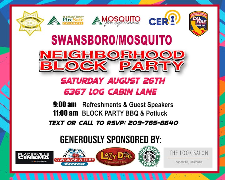 Swansboro/Mosquito Neighborhood Block Party Flyer - August 26, 2023