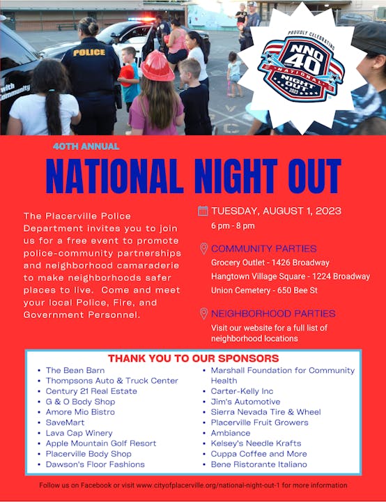 Placerville National Night Out Flyer - August 1, 2023
