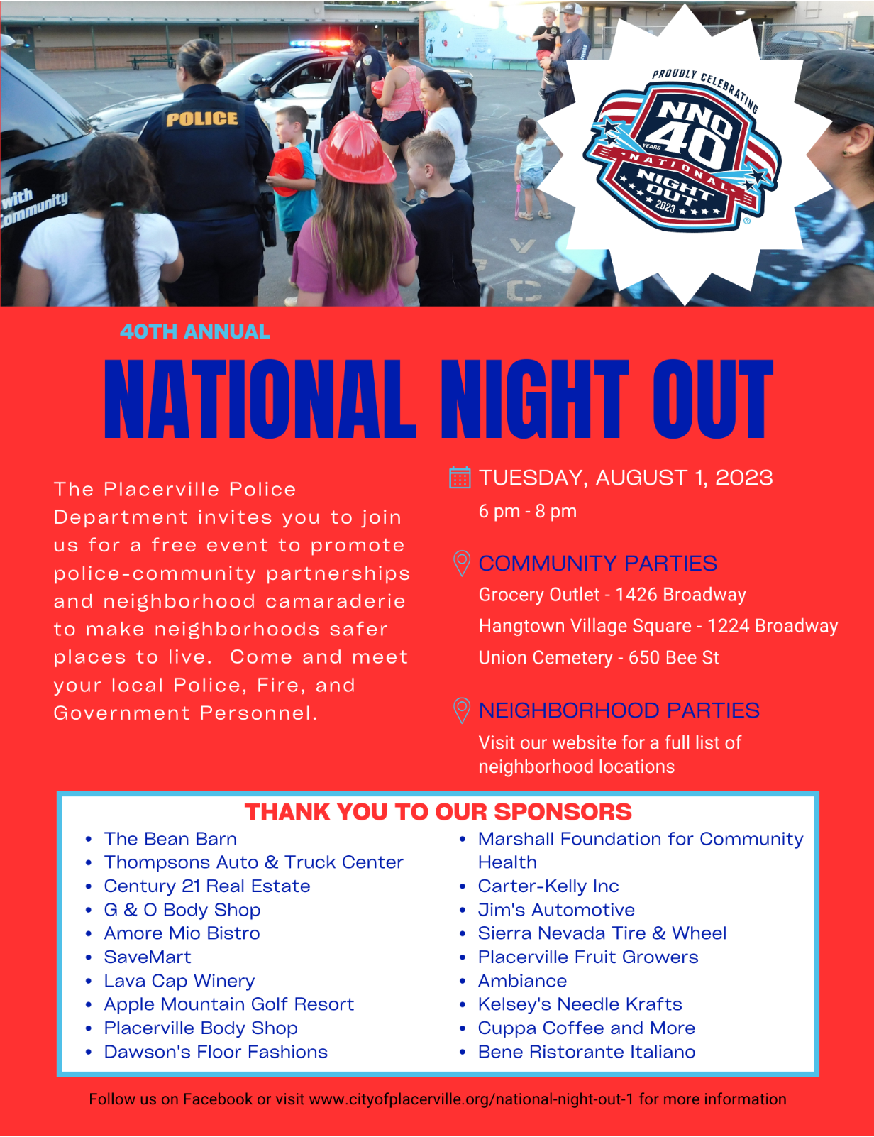 Placerville National Night Out Flyer - August 1, 2023