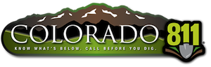 A logo with mountains, text "COLORADO 811," and the slogan "KNOW WHAT'S BELOW. CALL BEFORE YOU DIG."