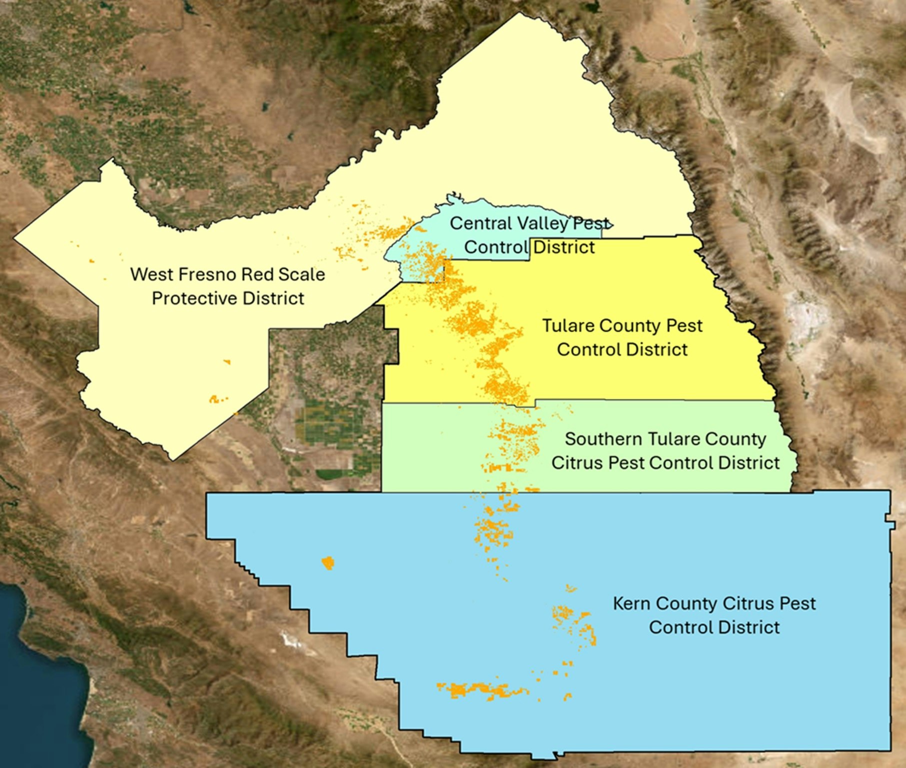A map showing pest control districts in California's Central Valley.