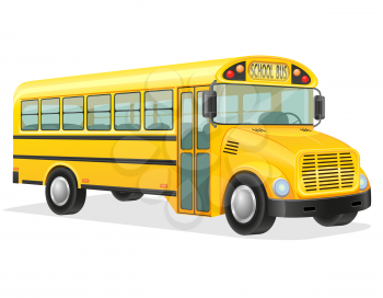 A yellow school bus with multiple windows and a black grille, typical design.