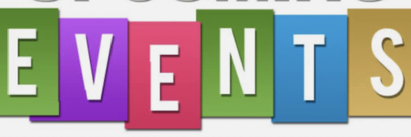 The word "EVENTS" in bold white letters on colorful blocks.