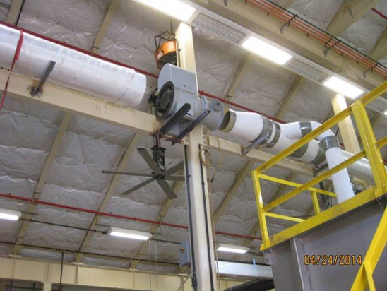 Industrial ceiling with ductwork, large ventilation fan, and overhead lighting. Date stamp reads 04/24/2014.