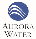 Aurora Water logo with a blue circle and white curves above the text "Aurora Water."