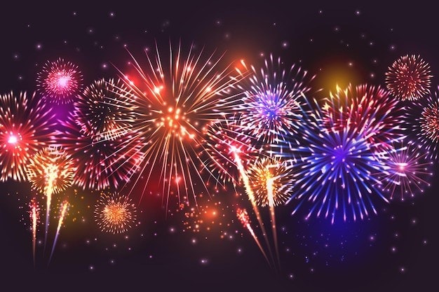 Colorful fireworks display against a dark sky.