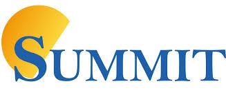 The image shows the word "SUMMIT" with a partial yellow circle behind the "S".