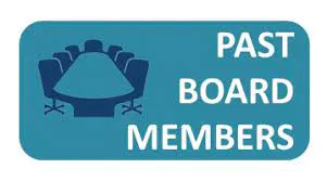 The image features a sign that reads "Past Board Members" alongside a graphic of a conference table and chairs.