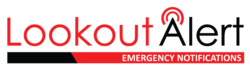 Logo with text "Lookout Alert" alongside "Emergency Notifications" in a red and black design.