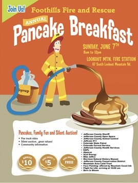 Annual pancake breakfast hosted by Foothills Fire and Rescue on June 7th, featuring pancakes, family fun, and a silent auction.