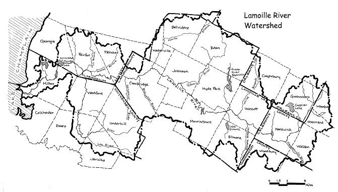 Map showing the Lamoille River Watershed area with town boundaries marked.