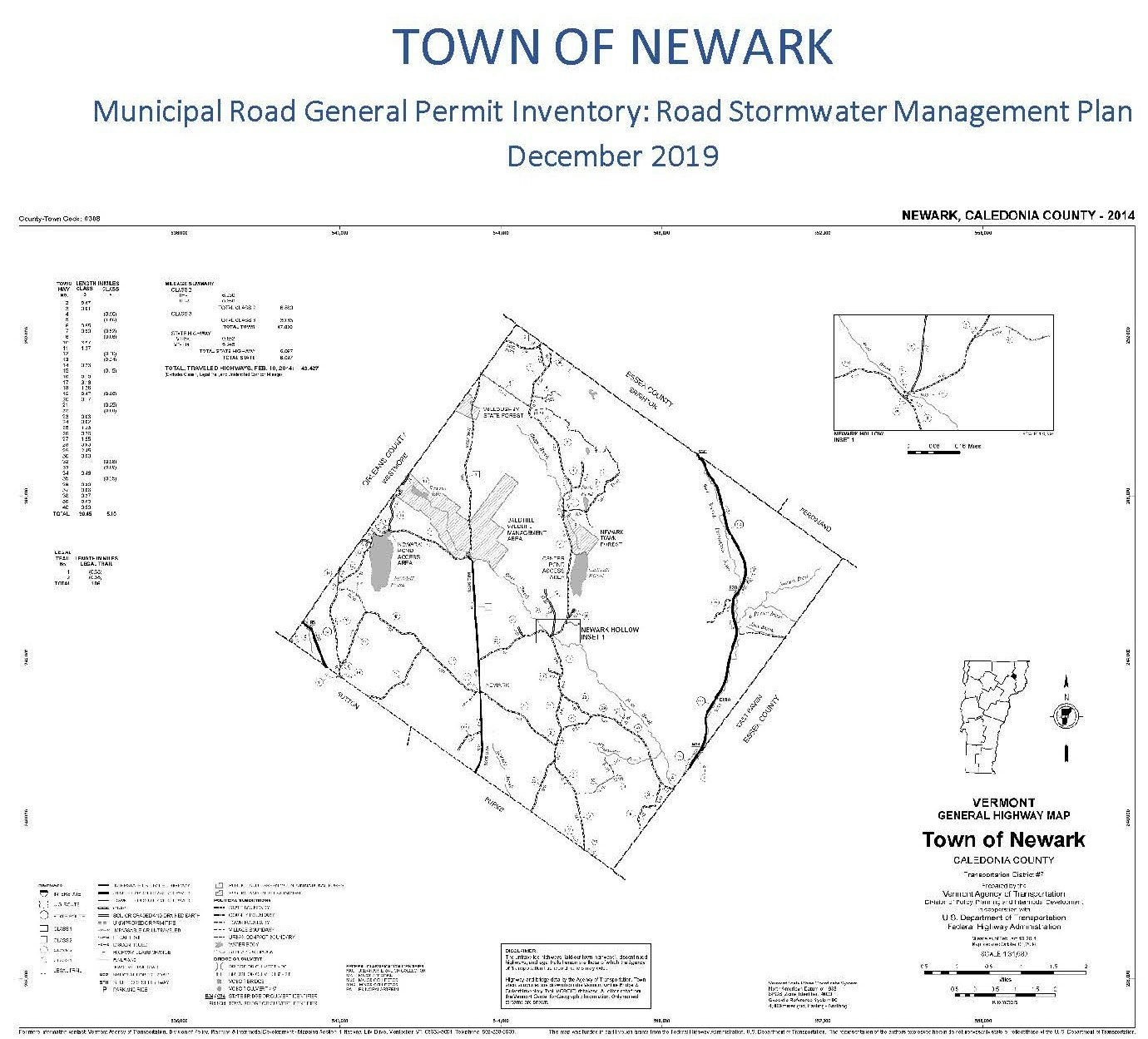 Map of Newark, VT, showing roads and stormwater management plan from December 2019.