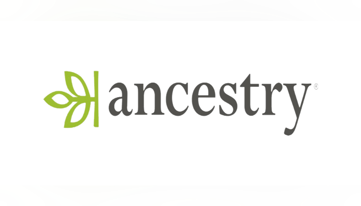 Ancestry logo with green leaf symbol and black text.