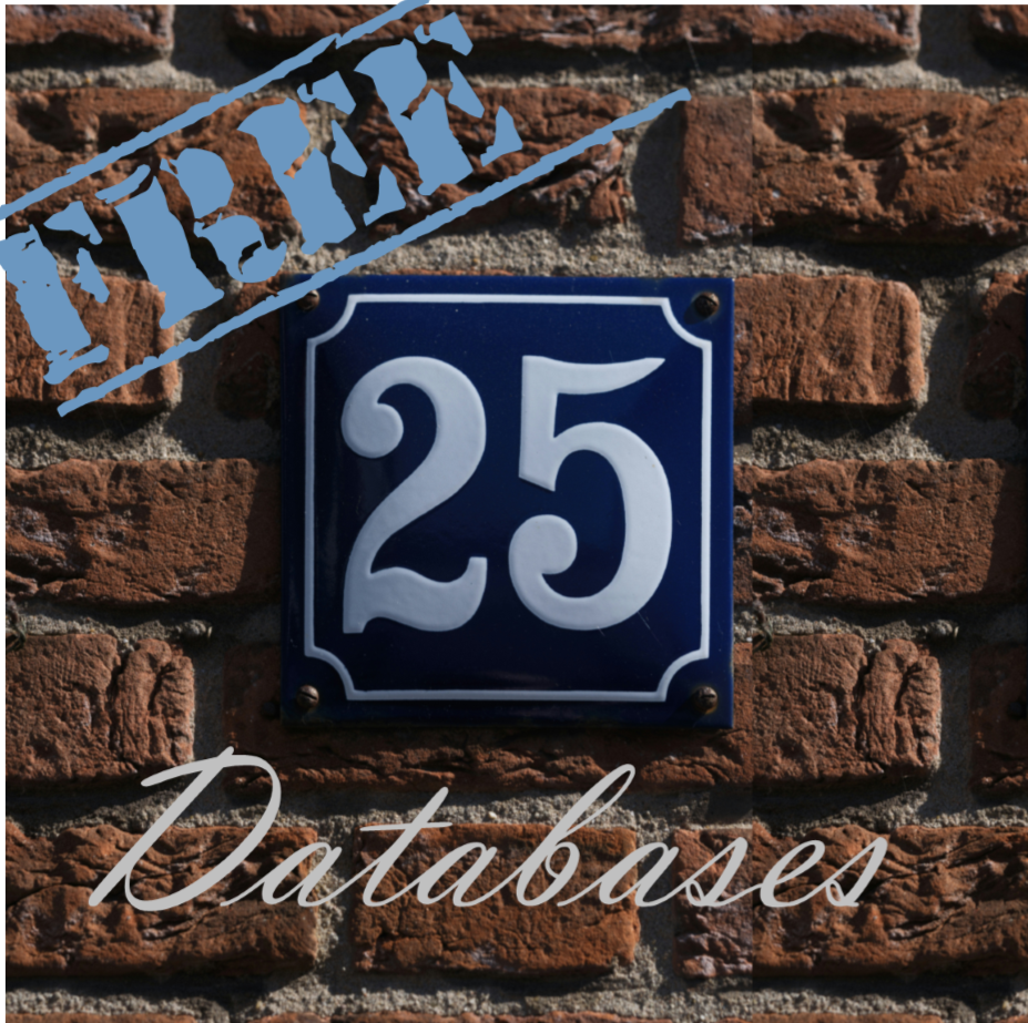 A brick wall with a "25" sign, text "FREE" in bold, and "Databases" in script font.