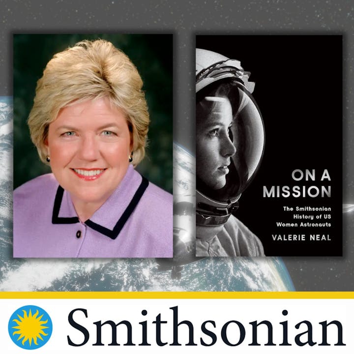 The image features a portrait, a book cover titled "On a Mission," and the Smithsonian logo, highlighting US women astronauts.