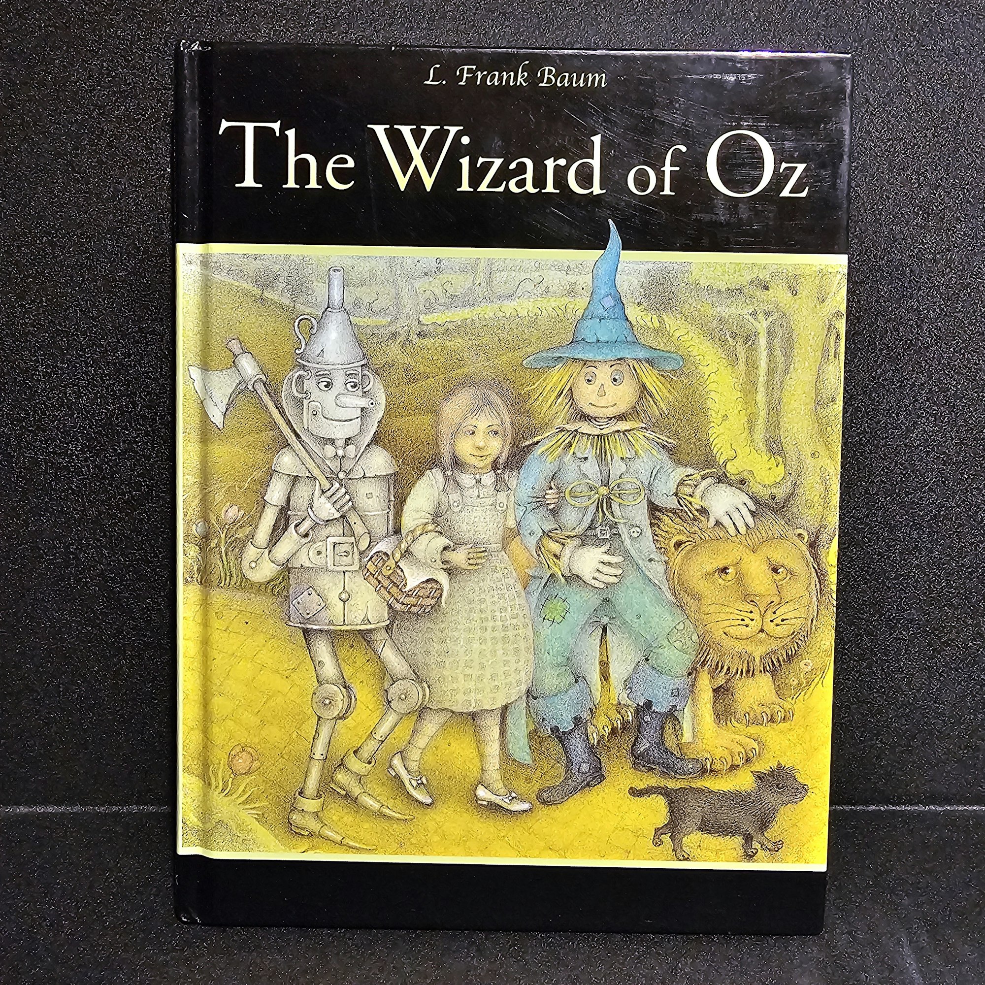 A book titled "The Wizard of Oz" with illustrated characters on the cover.