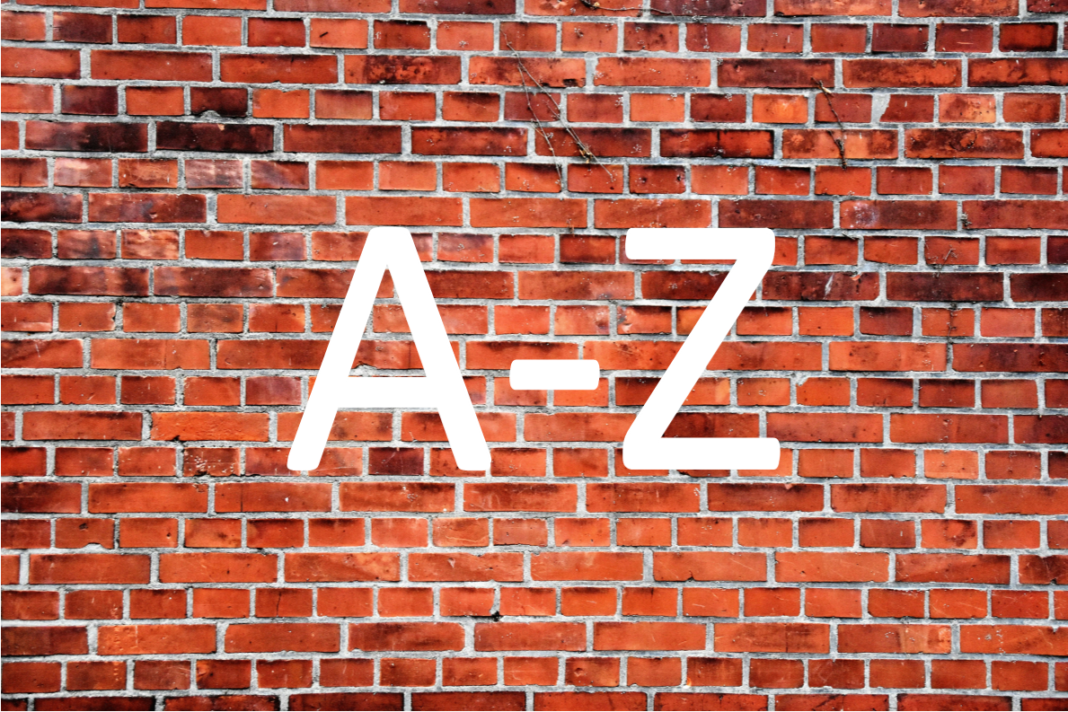 A brick wall with large white letters "A-Z" on it.