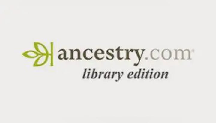 The logo for "Ancestry.com Library Edition," featuring a stylized leaf symbol next to the text.