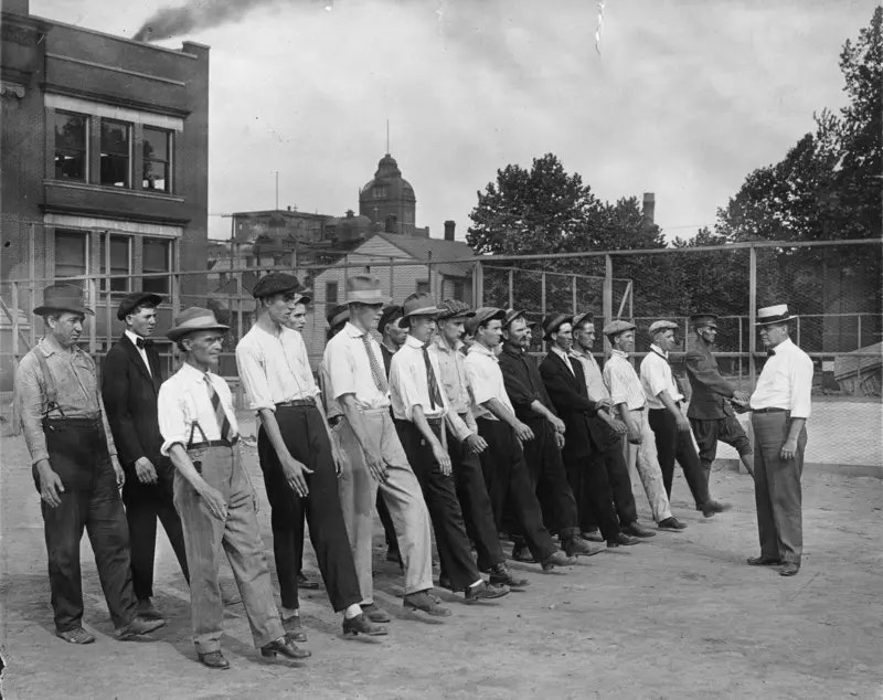group of men, historical photo, black and white