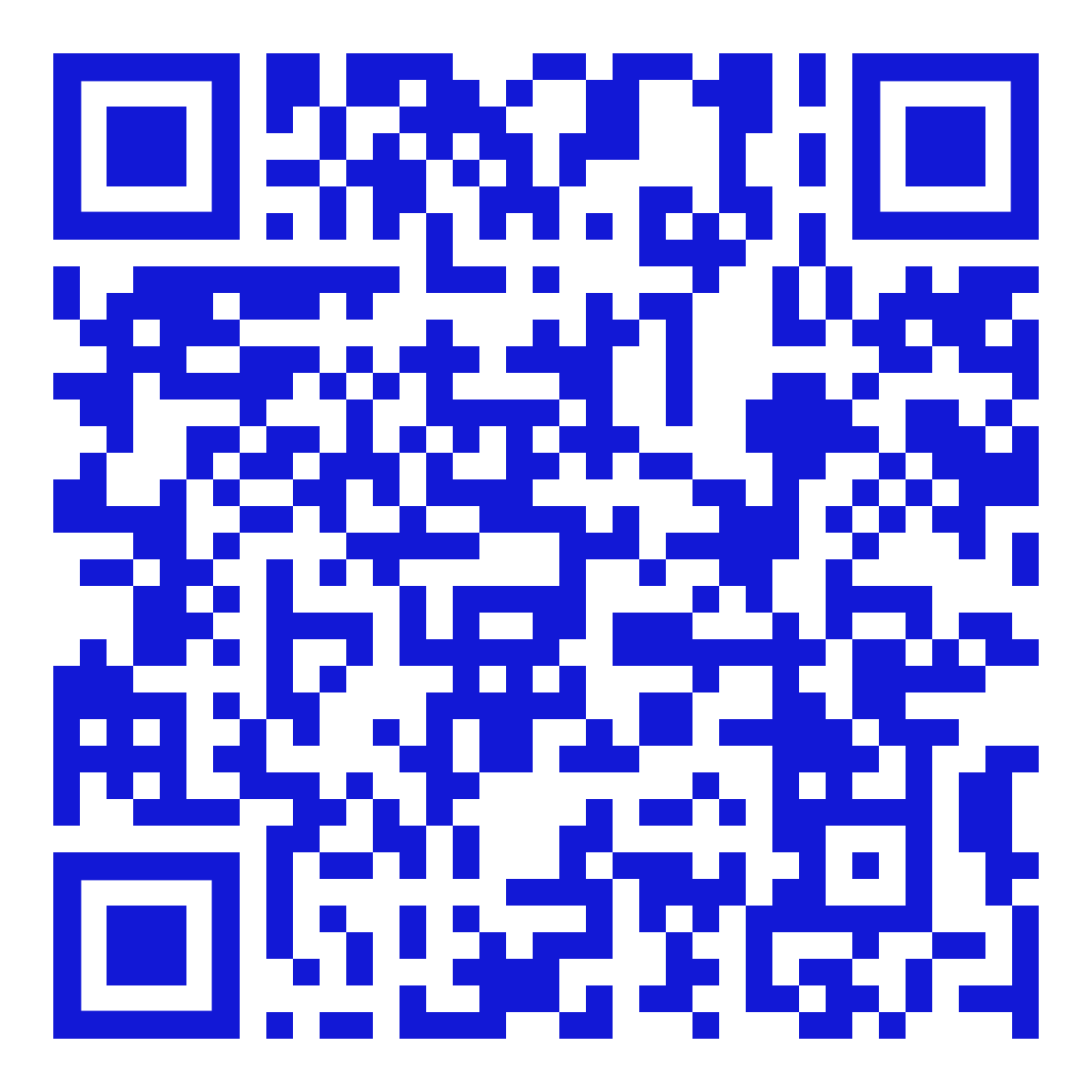 A blue QR code on a white background.