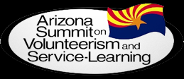 Logo for the Arizona Summit on Volunteerism and Service-Learning, featuring the Arizona flag.