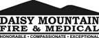 A logo for Daisy Mountain Fire & Medical, featuring a mountain silhouette and values: Honorable, Compassionate, Exceptional.