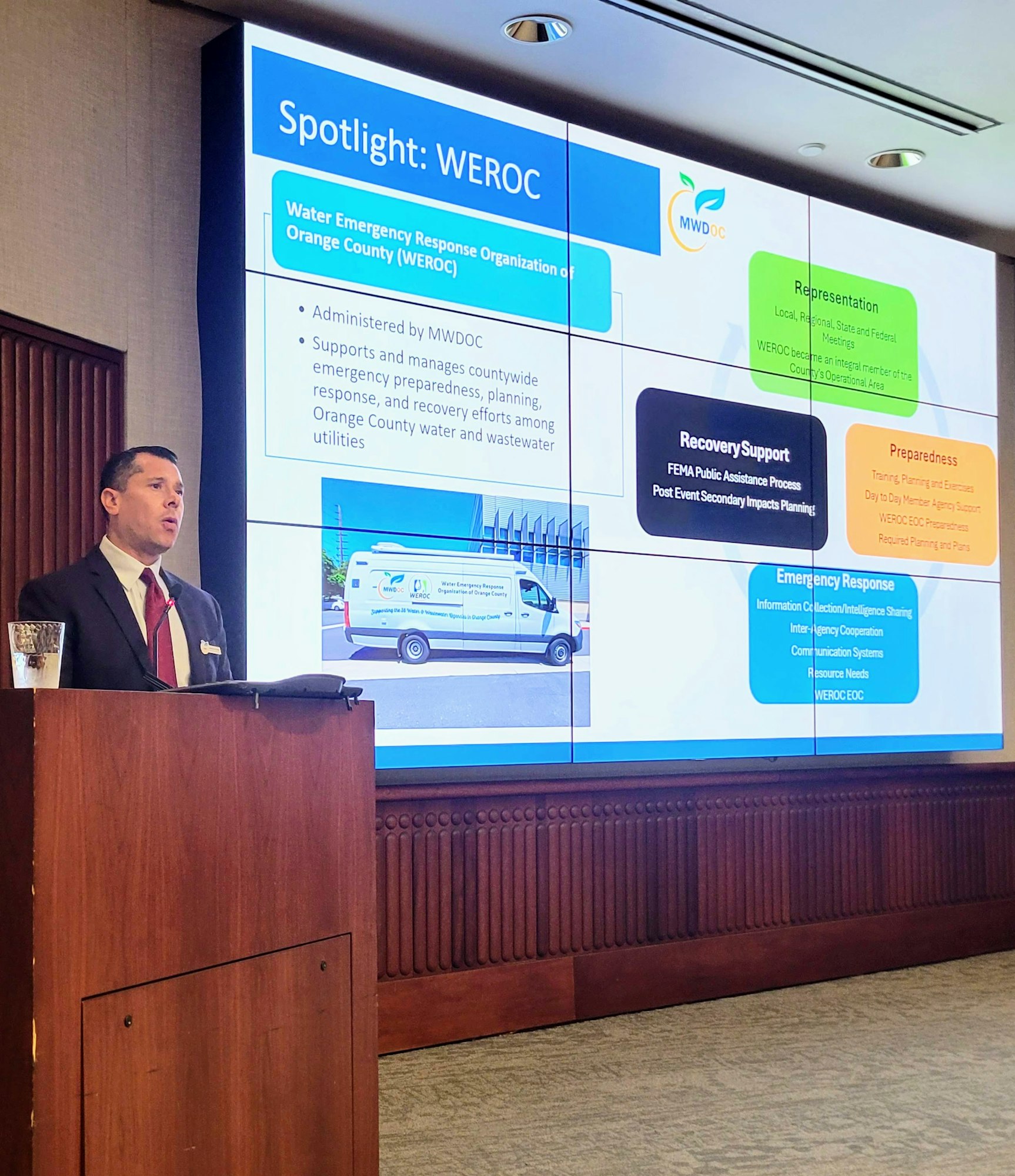 MWDOC General Manager Harvey De La Torre provided an update on water resources, trends in conservation, and MWDOC’s role in administering the Water Emergency Response Organization of Orange County (WEROC).