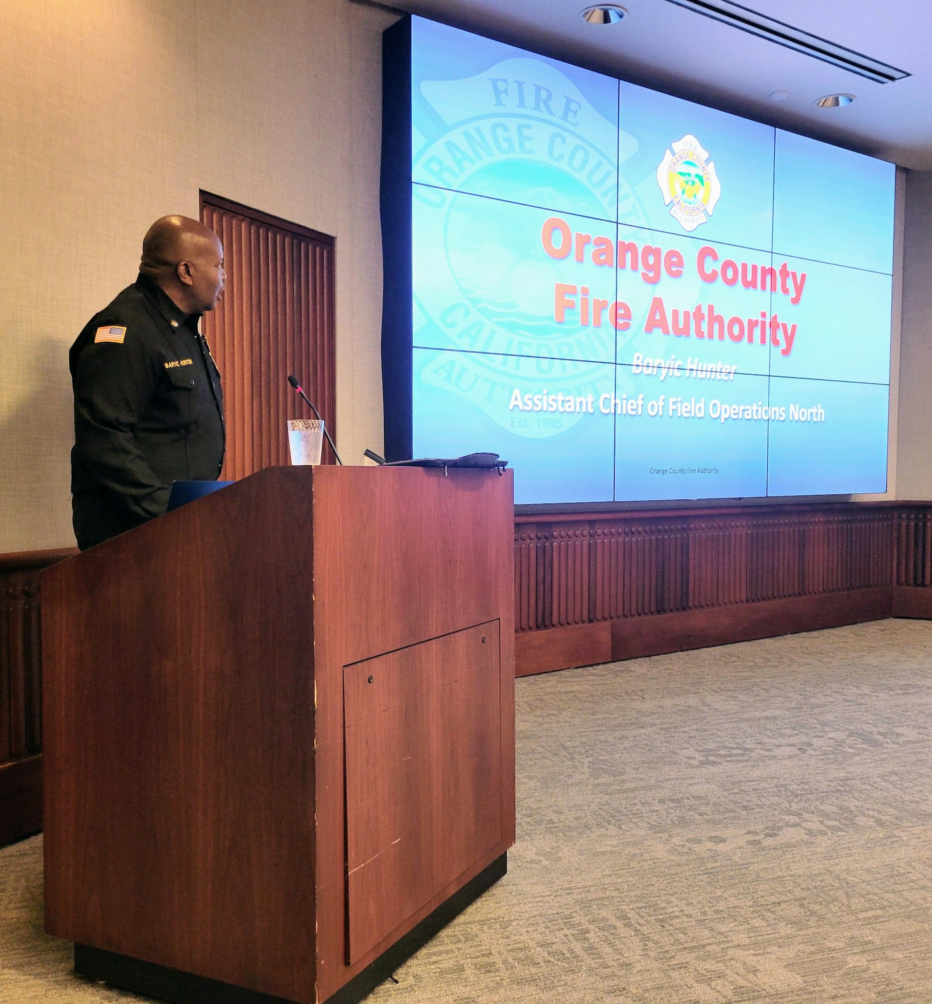 Orange County Fire Authority Assistant Chief Baryic Hunter shared the history and structure of OCFA, initiatives for wildfire mitigation, and the importance of collaboration with Special Districts.