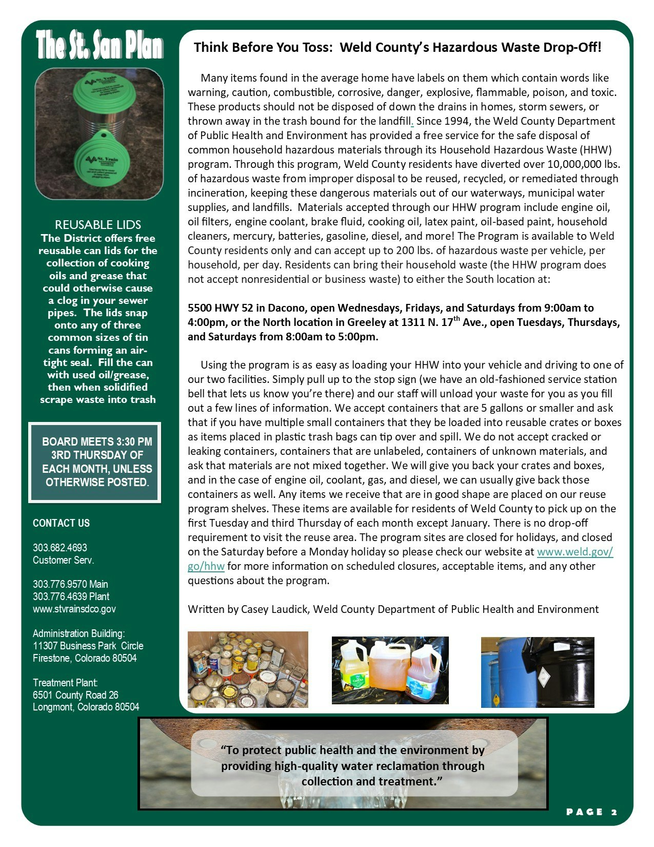 Flyer about Weld County’s hazardous waste drop-off with details on locations, accepted materials, and contact information.