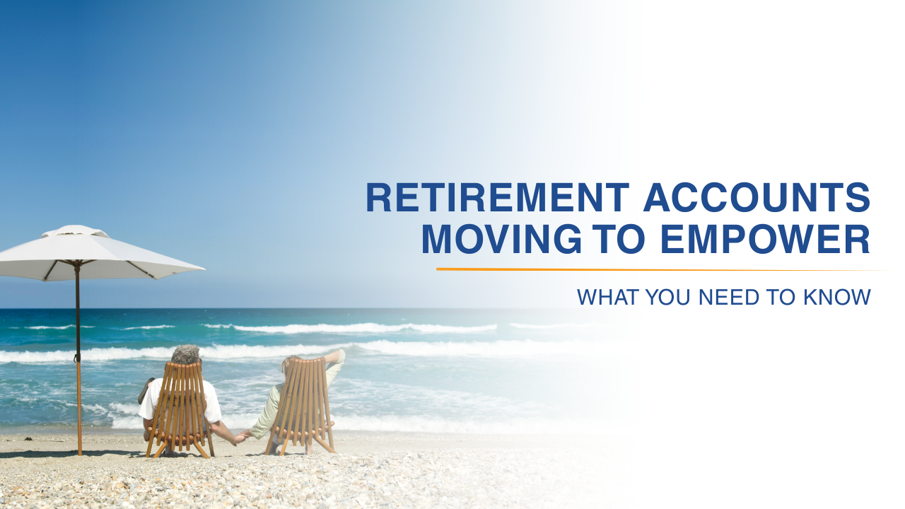 The image features a beach scene with two people relaxing in chairs under an umbrella, promoting information about retirement accounts.