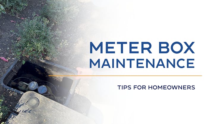 Meter box being inspected, with text "Meter Box Maintenance: Tips for Homeowners."