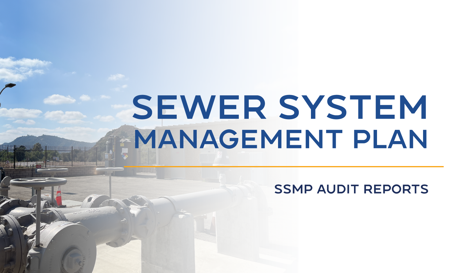 The image features a "Sewer System Management Plan" text along with a background of sewer infrastructure.