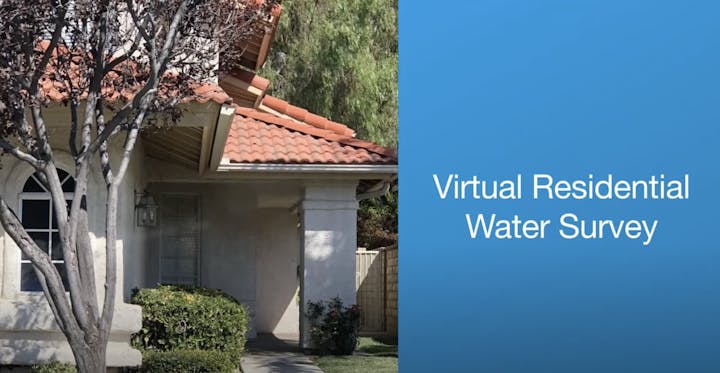 A house with a red tile roof and a "Virtual Residential Water Survey" text overlay.