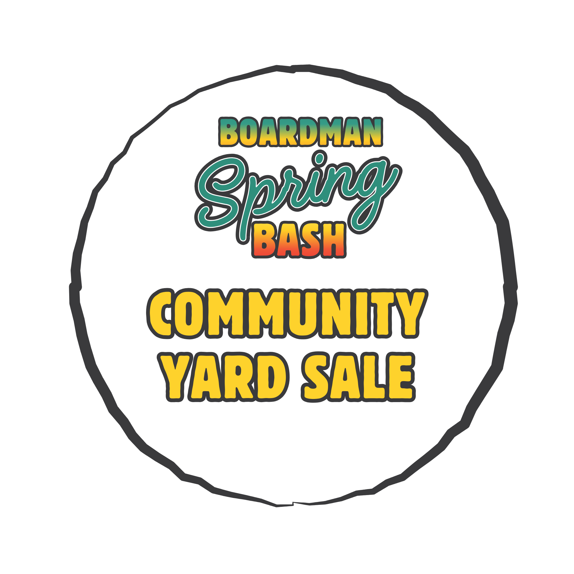 The image promotes the "Boardman Spring Bash" community yard sale.