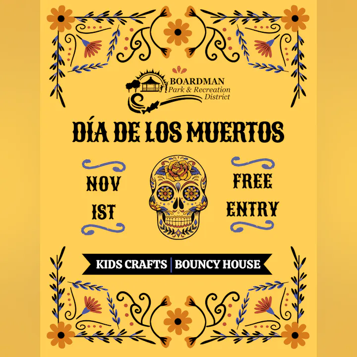 Boardman Park's Día de los Muertos celebration on Nov 1st. Free entry with kids' crafts and a bouncy house!