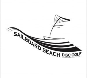 A stylized logo for "Sailboard Beach Disc Golf," featuring an abstract sailboard and waves design.