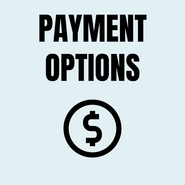 The image features the words "PAYMENT OPTIONS" and a dollar sign icon, indicating available payment methods.