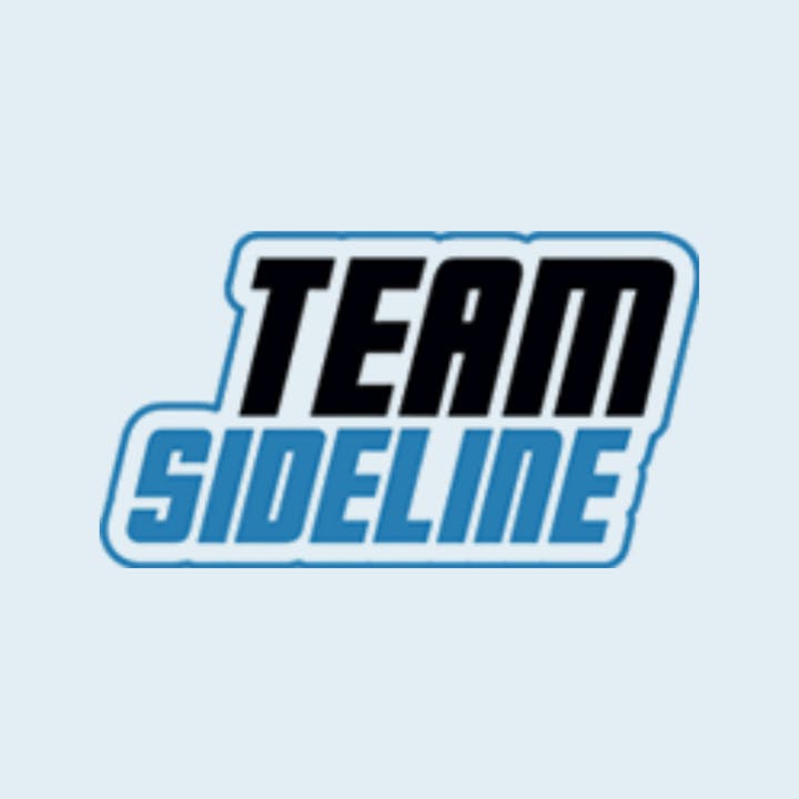 The image features the text "TEAM SIDELINE" in bold black and blue letters.