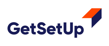 A logo with the text "GetSetUp" next to a stylized arrow pointing upwards, on a white background.