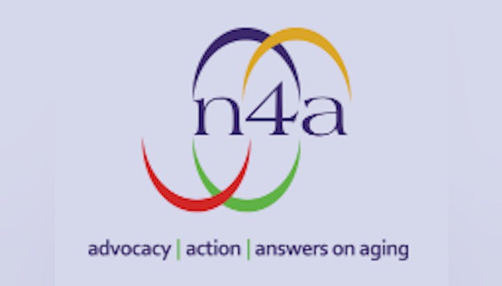 A logo with "n4a" and the words "advocacy, action, answers on aging" below it, stylized with colorful arcs.