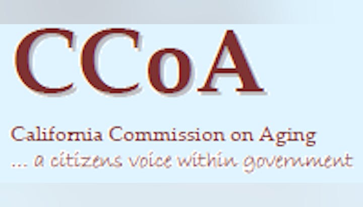 Logo and text: "CCoA California Commission on Aging ... a citizens voice within government."