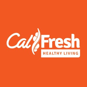 Logo of CalFresh Healthy Living on an orange background.