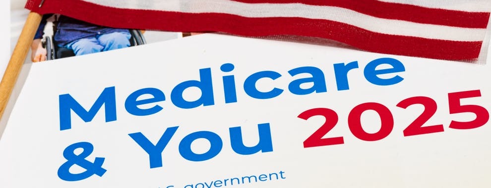 "Medicare & You 2025" handbook, U.S. government Medicare guide with an American flag.
