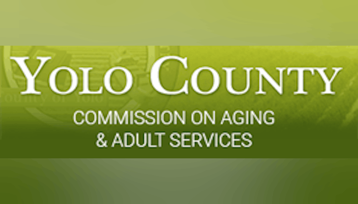 Logo of "Yolo County Commission on Aging & Adult Services" with a green background.