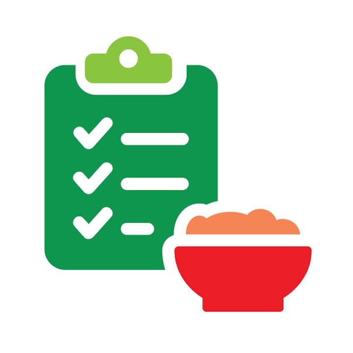 A checklist and a bowl of food, possibly representing meal planning or diet tracking.