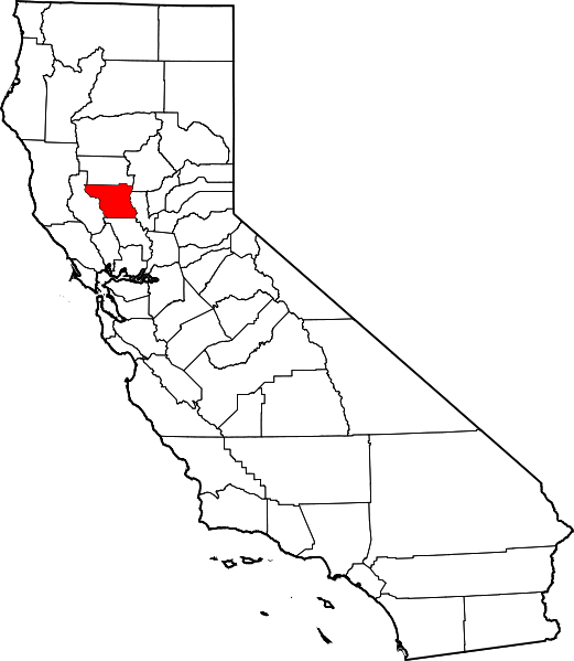 Map of California with a highlighted red county.