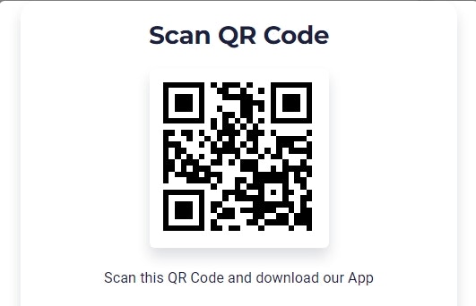 A QR code with text: "Scan QR Code. Scan this QR Code and download our App."